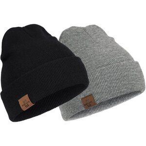 Men and Women Black+Grey Acrylic Stretchy Daily Knit Warm Winter Beanie Hats